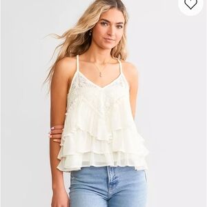 Willow & Root Tiered Ruffle Chiffon Tank Top in Cream